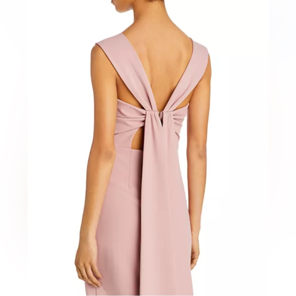 🆕 Aqua Soft Pink Ruched Sheath Midi Long Pull Through Back Dress - Exclusive